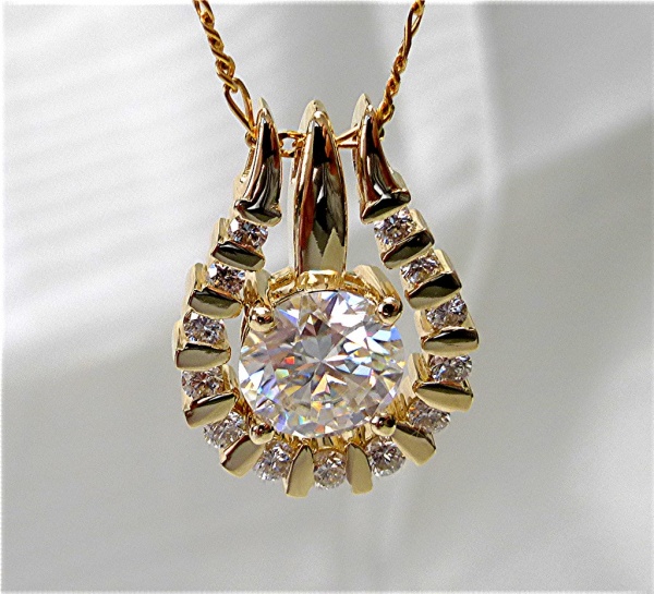 14k Gold Diamond Jacket with Solitaire Moissanite Pendant | Limpid Jewelry